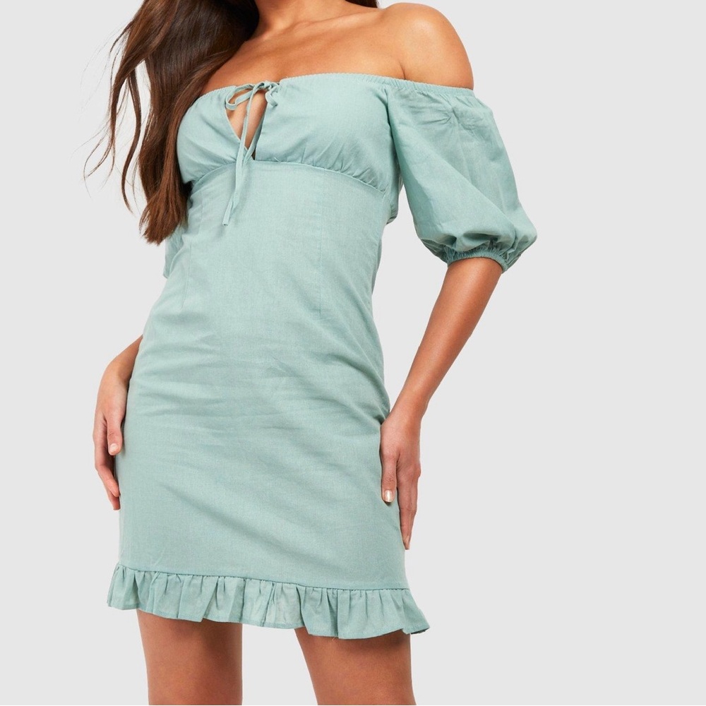 Boohoo Sage Green Tie-Front Dress